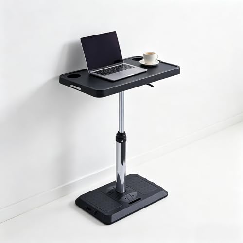 Portable Car Laptop Desk, Pneumatic Height & Angle Adjustable Vehicle Table Tray, 360 Degree Rotatable Travel Desk for Front Rear Passenger Seat, Ideal for Work, Dining, Camping and Home Use