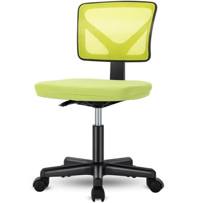 Armless Desk Chairs, Ergonomic Low Back Computer Chair, Adjustable Rolling Mesh Task Work Swivel Chairs with Wheels Work Vanity Chair for Small Spaces Home Bedroom Study, Yellow