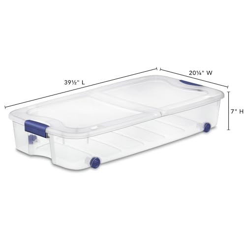 66 Quart Clear Plastic Underbed Storage Bin with Blue Lid