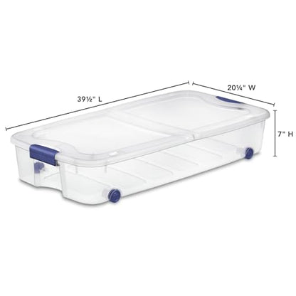 66 Quart Clear Plastic Underbed Storage Bin with Blue Lid