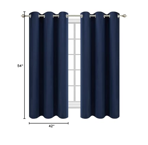 Diraysid Navy Blue Grommet Blackout Curtains for Bedroom Thermal Insulated Room Darkening Curtains Drapes, 42 x 54 inch, 2 Panels - color: Navy Blue, size: 42"W x 54"L (Pack of 2)