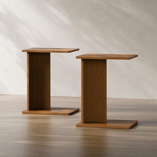 RECCI Solid Bamboo C-Shaped End Table Set of 2 for Couch and Sofa, Sustainable Mid-Century Modern Wood Side Table for Living Room or Bedroom, Easy Assembly C Table Nightstand (Walnut) - color: Walnut