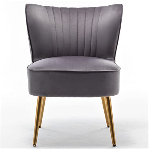 Container Furniture Direct Modern Velvet Accent Chair for Living Room, Bedroom, or Entryway, Stylish and Comfortable Armless Design with Metal Legs, Grey - color: Grey