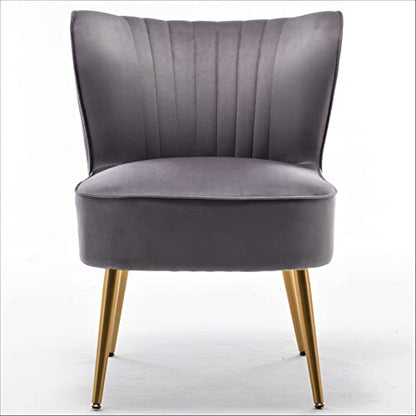 Container Furniture Direct Modern Velvet Accent Chair for Living Room, Bedroom, or Entryway, Stylish and Comfortable Armless Design with Metal Legs, Grey - color: Grey
