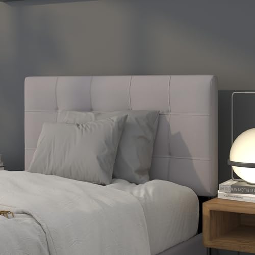 EMMA + OLIVER Twin Quilted Tufted Headboard | Adjustable Bed Rail Slots, Fabric Upholstered - color: Light Gray, size: Twin