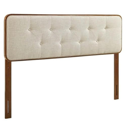 Pemberly Row Tufted Queen Headboard, 48 in x 62.5 in, Walnut Finish, Fabric Upholstery, Dense Foam Padding, Button Tufted, Rubberwood and MDF Construction, Modern Bedroom Furniture - color: Walnut and Beige, size: Queen