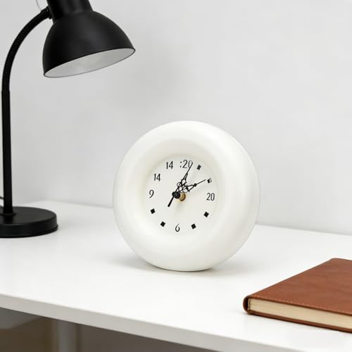 Battery Operated Silent Clock, Modern Minimalist Round Desk Clock with Precise Timekeeping Iron Construction Compact Versatile Design for Living Room Bedroom Shelf Decor S