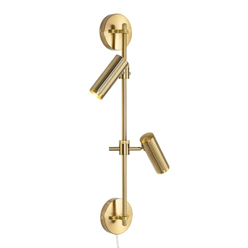 Modern Gold 2-Light Plug in LED Wall Sconce Light, 1 Pack | Vanity Wall Light 3000K Warm White Rotatable Shade Picture Light Wall Lamp for BLdroom, Living Room,Bulb Included - color: A-Gold
