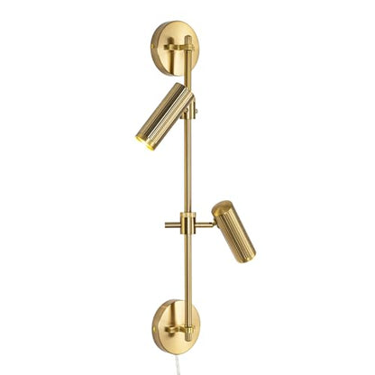 Modern Gold 2-Light Plug in LED Wall Sconce Light, 1 Pack | Vanity Wall Light 3000K Warm White Rotatable Shade Picture Light Wall Lamp for BLdroom, Living Room,Bulb Included - color: A-Gold