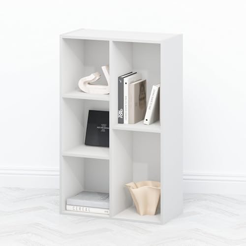 Furinno TOMI TV Stand, 5-Cube Entertainment Center with Open Shelf, Reversible TV Console, for Living Room, Bedroom, Home Office, White - color: White, size: 5-Cube, Wooden Frame