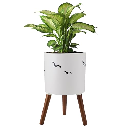 naclto 12 Inch Planter Pot with Stand,Large Modern Plant Pot for Indoor Plants,Flower Pot Indoor Outdoor with Drainage for Home Garden Patio, White and Black - color: B White Black, size: 12 Inch