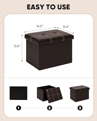 B FSOBEIIALEO Folding Storage Ottoman Cube, Faux Leather Footrest Seat Coffee Table, Brown 16.5"x12.6"x12.6" - color: Brown 16.5"x12.6"x12.6"