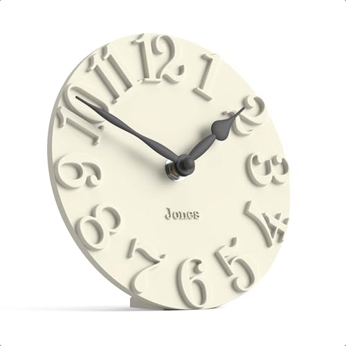 JONES CLOCKS® Hampstead Desk Clock | Freestanding | Pale Cream | Elegant Raised Moulded Numerals | Ideal for Shelf, Mantel, Living Room, Home Office or Bedside - color: Linen White