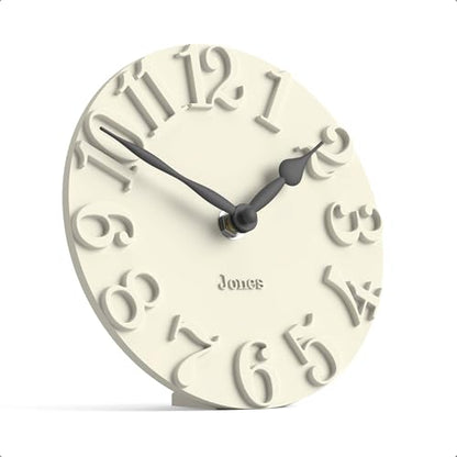 JONES CLOCKS® Hampstead Desk Clock | Freestanding | Pale Cream | Elegant Raised Moulded Numerals | Ideal for Shelf, Mantel, Living Room, Home Office or Bedside - color: Linen White