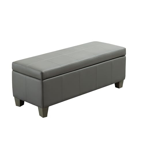 51 Inch Storage Ottoman, Storage Bench with Safety Hinge, Upholstered Synthetic Leather Ottoman Bench for Bedroom, Living Room, Entryway, Hallway, Foot Rest, Support 500lbs - color: Grey, size: 51 inch