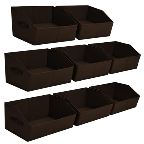 Clothes Organizers and Storage - Fabric Cube Bins with Handles, Storage Baskets for Shelves, Trapezoid Collapsible Boxes for Home, Dorm, Office, 10 Pack, Brown - color: Brown, size: Large -10 Pack