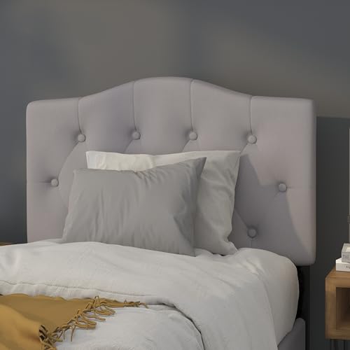EMMA + OLIVER Twin Button Tufted Headboard | Adjustable Bed Rail Slots, Fabric Upholstered - color: Light Gray, size: Twin