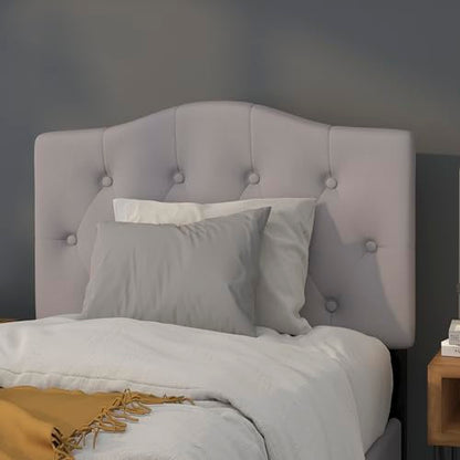 EMMA + OLIVER Twin Button Tufted Headboard | Adjustable Bed Rail Slots, Fabric Upholstered - color: Light Gray, size: Twin
