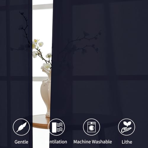 CUCRAF Sheer Curtains Panels for Living Room Bedroom Small Window Semi Treatment Drapes Voile Rod Pocket,Set of 2 (54 x 63 inches Long,Navy Blue) - color: Navy Blue, size: 54"W x 63"L (Pack of 2)