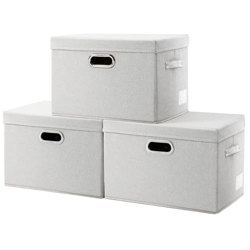 Collapsible Storage Bin with Lid [3-Pack] Fabric Foldable Storage Box Organizer Container Basket Cube with Cover for Home Bedroom Closet Office Beige(15.3x10x9.7) - color: Beige, size: M(3-Pack)