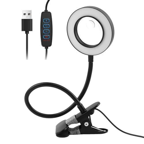 10X Magnifying Glass with Light, 2 in 1 Magnifying Desk Lamp Clip on Mganifier, 3 Color Modes & 10 Brightness Levels, USB Powered Magnifier Light for Bed Crafts DIY Repair(Size:120mm) - size: 120mm