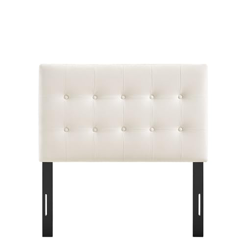 Modway Emily Twin Size Performance Velvet Headboard in Alabaster - Stain-Resistant Velvet Upholstery with Button Tufting and 7 Adjustable Height Positions - color: Alabaster, size: Twin