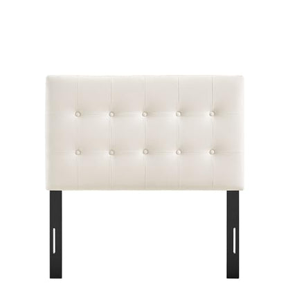 Modway Emily Twin Size Performance Velvet Headboard in Alabaster - Stain-Resistant Velvet Upholstery with Button Tufting and 7 Adjustable Height Positions - color: Alabaster, size: Twin