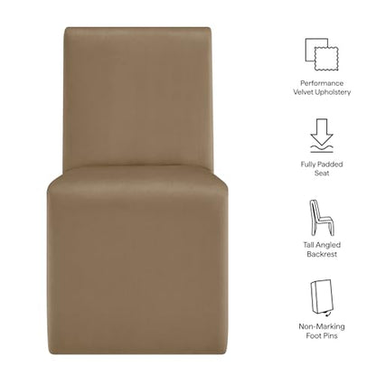 Modway Emory Upholstered Dining Side Chair in Taupe - Single Armless Slipper Chair - Padded Performance Velvet Accent for Dining Room, Kitchen - color: Taupe