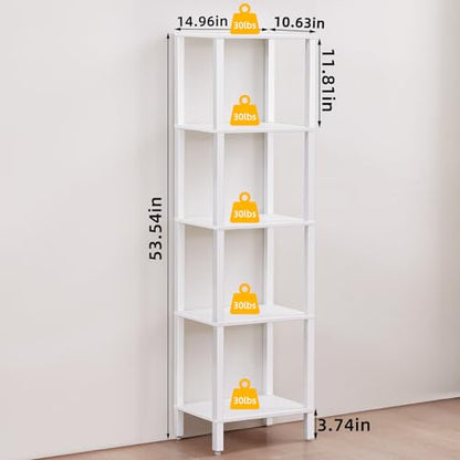 YUFAM 5 Tier Tall Narrow Bookshelf, Skinny Bookcase, Wooden Shelf, White | 54'' Tall Thin Book Shelf, Skinny Book Shelf for Modern Narrow Industrial Shelf fits Living Room, Office, Bedroom, Kitchen - color: White, size: 5-Tier