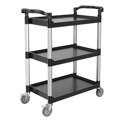 VEVOR Utility Cart, 300 lbs Load Capacity, 3-Tier Utility Plastic Cart with 360° Swivel Wheels (2 with Brakes), 24.4 x 16.1-inch Food Service Cart for Warehouse, Office, Home, Restaurant, Kitchen | Utility Cart Equipped with Brake Casters, Multi-Purpose S