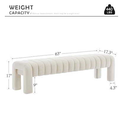 63" Bedroom Bench, Upholstered Entryway Bench, Modern End of Bed Ottoman with Solid Wood Legs and Adjustable Foot Pegs for Entryway, Dining Room and Living Room (Beige Linen) - color: Beige Linen, size: 63"
