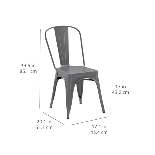 Amazon Basics Metal Dining Chairs, Easy to Assemble, Indoor/Outdoor, Stackable, 330-Pound Capacity, Dark Gray, 4-Pack, 20.1 x 17.1 x 33.5 inches - color: Dark Grey