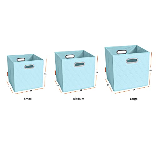 FH Group JIAessentials 12" Faux Leather Foldable Storage Cube Bins Set of 2 – Blue Diamond Patterned Organizers with Handles for Closet & Shelves - color: Blue, size: Medium
