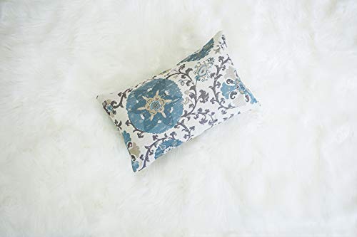 Pack of 2 Jacquard Circle Floral Oblong Throw Pillow Covers Cream Blue - color: 12x20 Blue