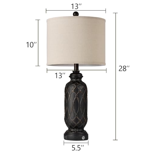 Black Farmhouse Lamps for Living Room Set of 2, 28" Bedroom Lamps Set of 2 with USB Ports, Dimmable Bedside Lamps Nightstand Lamps - color: 5.Black-Gold