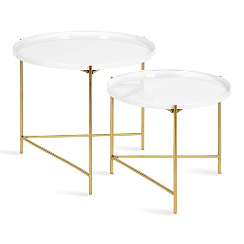 Kate and Laurel Ulani Modern Nesting Coffee Table, Set of 2, White and Gold, Glam Coffee Table Set for Storage and Display - color: White/Gold