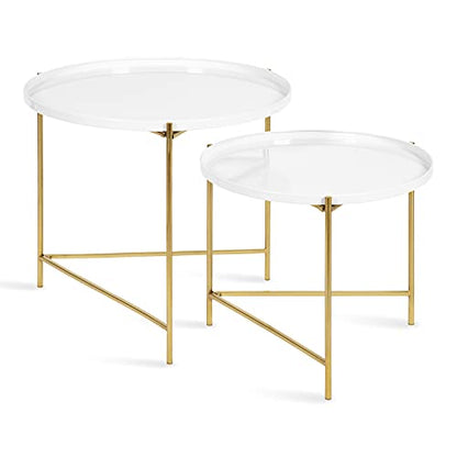 Kate and Laurel Ulani Modern Nesting Coffee Table, Set of 2, White and Gold, Glam Coffee Table Set for Storage and Display - color: White/Gold