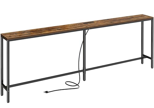 SUPERJARE 78.7 Inch Sofa Table with Outlet，Rustic Brown | 7.9 Inch Console Table with Charging Station,Narrow Entryway Table, Skinny Hallway Table, Behind Couch Table, for Living Room - color: Rustic Brown, size: 7.9''d x 78.7''w x 31.5''h