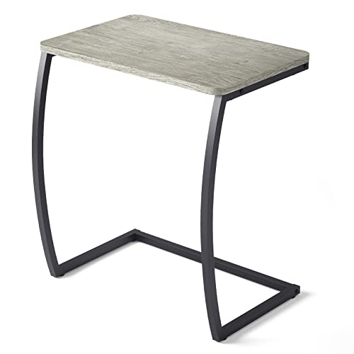 SRIWATANA Light Grey C Shaped Side Table, End Table for Sofa Couch Bedside | Space-Saving C-Table Slides Under Sofa; Sturdy Wood & Metal Frame with Adjustable Feet for Laptop, Coffee, and Snack Use - color: Light Grey