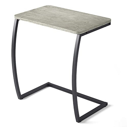SRIWATANA Light Grey C Shaped Side Table, End Table for Sofa Couch Bedside | Space-Saving C-Table Slides Under Sofa; Sturdy Wood & Metal Frame with Adjustable Feet for Laptop, Coffee, and Snack Use - color: Light Grey