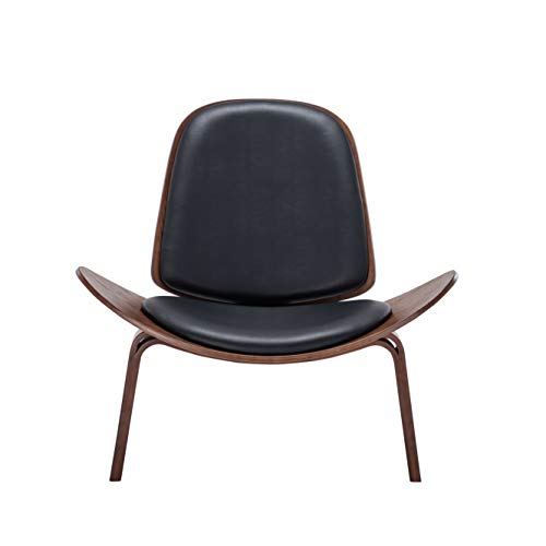 Belleze Mid Century Modern Tripod Plywood Lounge Chair Walnut Bentwood Upholstered Faux Leather, Black - color: Black, size: 1 Chair