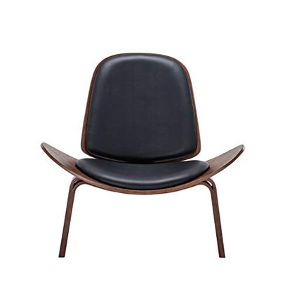 BELLEZE Shell Chairs Set of 2, Armless Mid Century Modern Accent Chairs Faux Leather Shell Lounge Chairs for Living Room Bedroom, Tripod Side Chairs with Padded Seat, Solid Wood- Avalon (Black) - color: Black, size: 2 Chairs