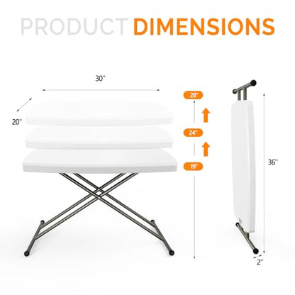 VINGLI Small Adjustable Folding Table, 13.8 in-28 in Height Personal Laptop TV Tray, HDPE Plastic Top with Steel Frame, 30 inch, White - color: White, size: 32"