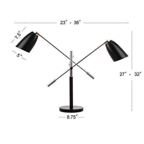 SAFAVIEH Lighting Collection Mavis Black/ Gold 2-light 32-inch Adjustable Height Bedroom Living Room Home Office Desk Nightstand Task Table Lamp (LED Bulbs Included) - color: Black/Gold