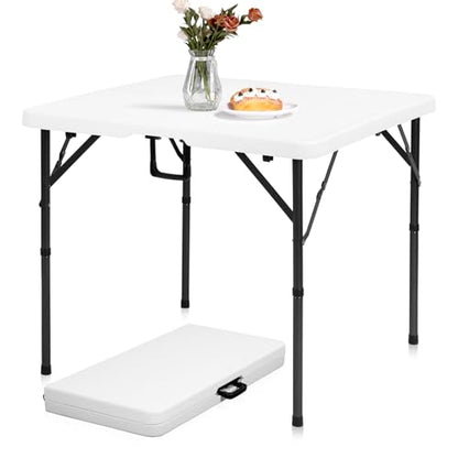 pollilar 34" Folding Card Table Square Portable with Detachable Legs White | Foldable Table Plastic Dual Height Adjustable Heavy Duty Indoor Outdoor Dining Game Camping Picnic Mahjong Tables - color: White