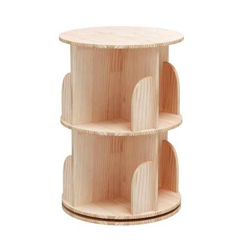 Bear Qiaqia 2 Tier Rotating Bookshelf, Small Corner Bookshelf | 360° Rotating Floor Standing Narrow Wooden Bookcase for Bedroom, Living Room and Reading Corner - color: 2 Tier