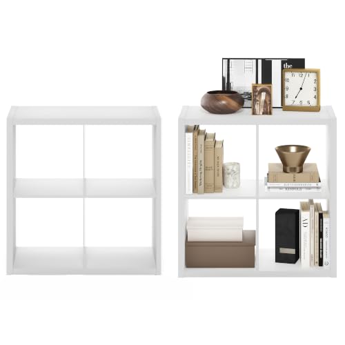 Furinno Cubicle Book Shelf Set of 2, 4-Cube Bookshelf, White | 14.6 x 30 x 30, 1.2" Thick Frame Bookcase with Reversible Open Back, for Living Room, Bedroom, Home Office - color: White, size: Set of 2, 4-Cube
