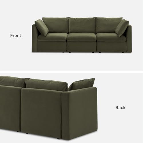 mopio Oversized Modular Sectional Sofa with Fully Removable Covers and Storage, Convertible U, L-Shaped and Sleeper Sectional, Modern Couches with Ottoman Chaise (Olive Green Velvet, 3 Seater) - color: [Gen 2] Olive Green Velvet, size: 3 Seater