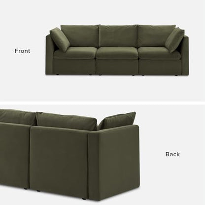 mopio Oversized Modular Sectional Sofa with Fully Removable Covers and Storage, Convertible U, L-Shaped and Sleeper Sectional, Modern Couches with Ottoman Chaise (Olive Green Velvet, 3 Seater) - color: [Gen 2] Olive Green Velvet, size: 3 Seater