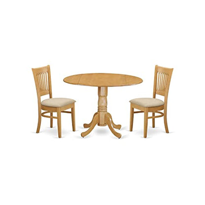 East West Furniture DLVA3-OAK-C 3 Piece Dining Set Contains a Round Dining Room Table with Dropleaf and 2 Linen Fabric Upholstered Chairs, 42x42 Inch, Oak - color: Dlva3-oak-c